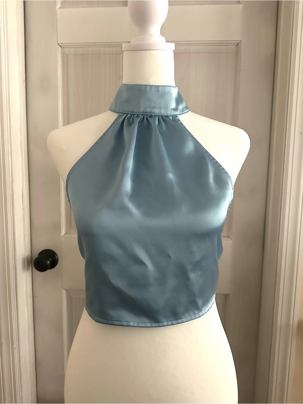 WeWoreWhat • Satin-y Halter Crop Tie-Back Top
